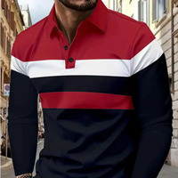 Men's short-sleeved chest with three-color stripes pairs fashionably with men's long-sleeved lapels