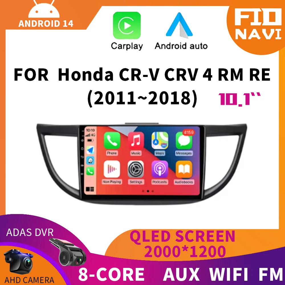 

10,1 "Android 14 авто для Honda CR-V CRV 4 RM RE 2011 - 2018 Автомагнитола мультимедийный видеоплеер Навигация стерео GPS Carplay DSP