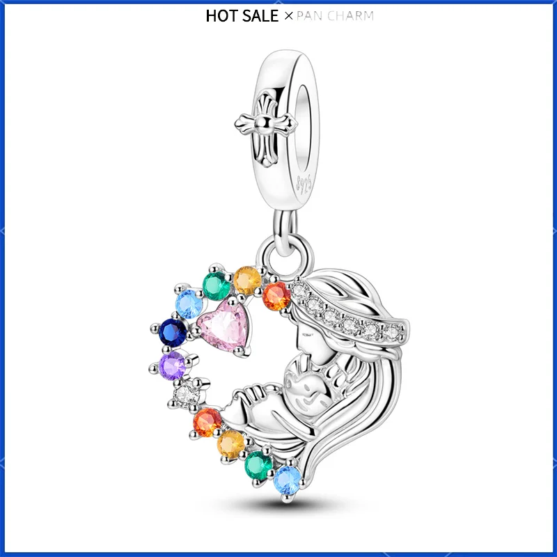 

925 sterling silver colorful heart-shaped Madonna pendant, suitable for original women's bracelets Diy jewelry gifts