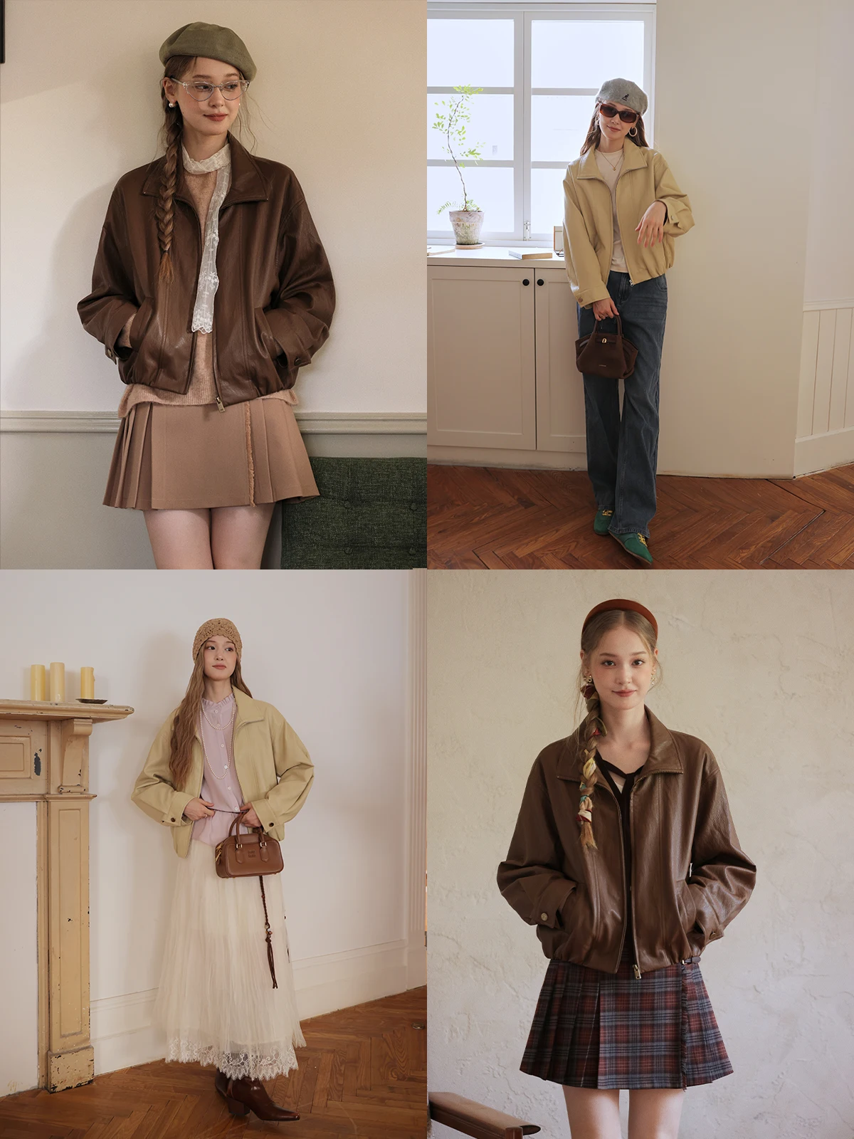 Miss Squirrel Flower Bud lederen jas Casual zachte sensatie High-end gevoel Dames leren jas voor vroege herfst met ritssluiting