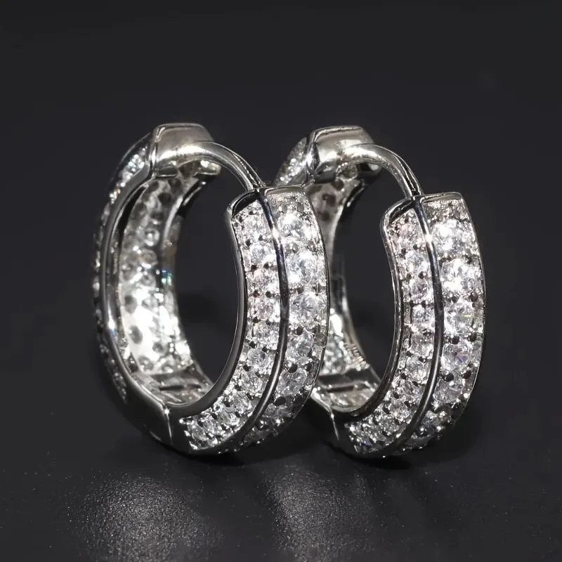 Hip Hop Round Hoop Earrings for Men Crystal Cubic Zirconia Fashion Versatile Male Jewelry Trend Circle Earring Gift