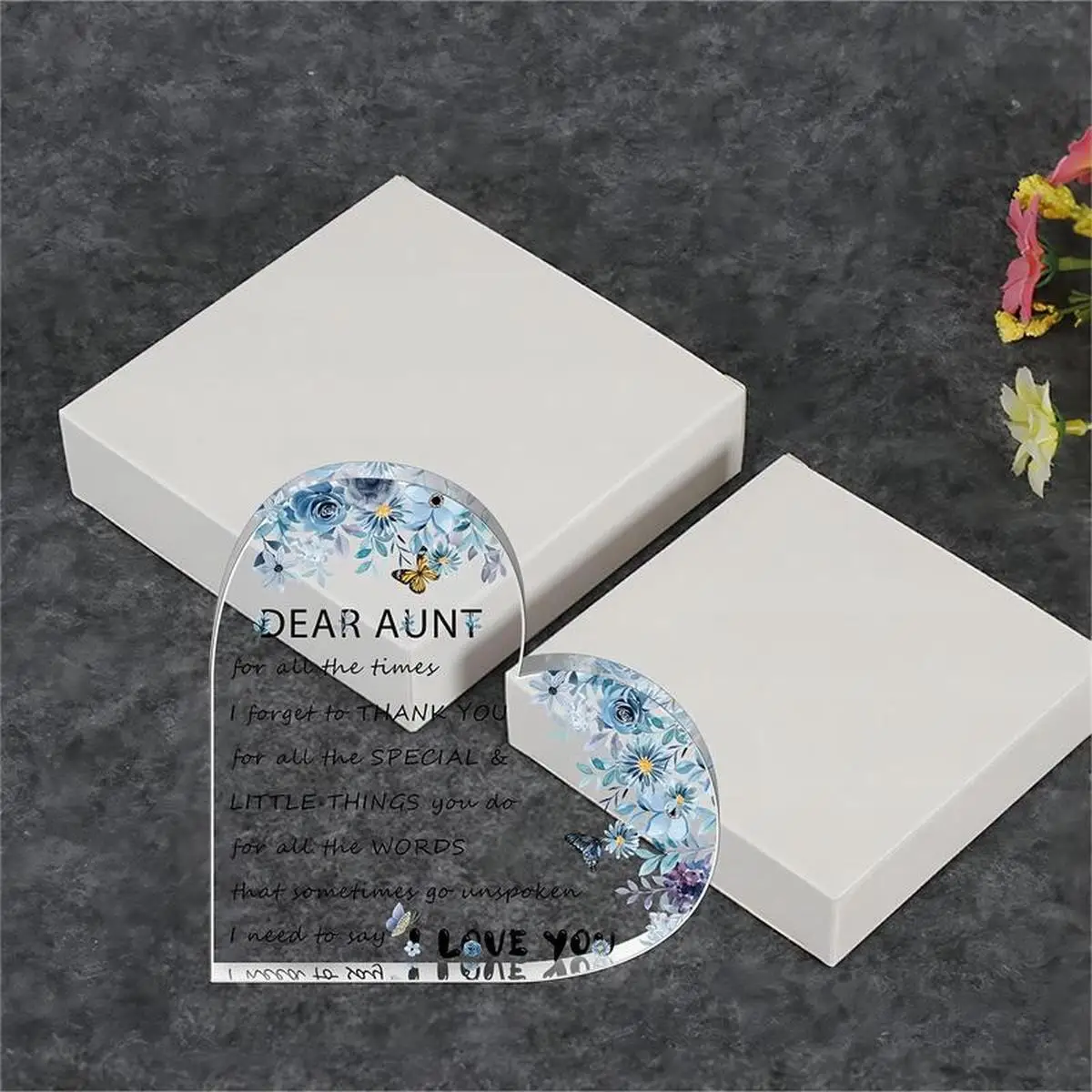 Aunt Birthday Gifts from Niece Nephew, Clear Acrylic Heart Plaque Gifts for Aunt, Thanksgiving, Christmas Gifts for Aunt