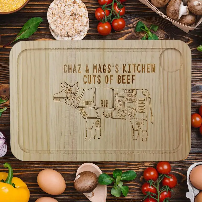 Wooden Chopping Board Wooden Carved Cow Pattern Cutting Boards Decorative Multifunctional Bread Board With Juice Groove Kitchen