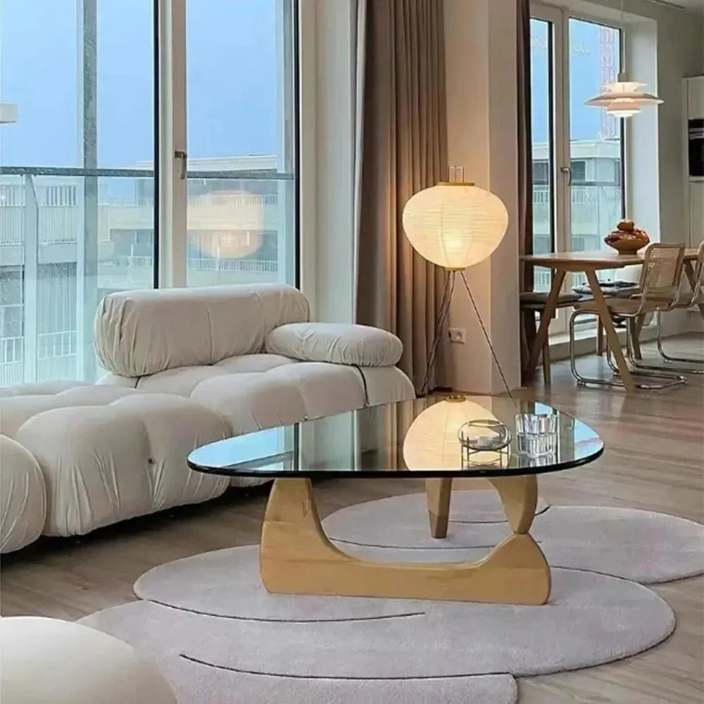 Modern Glass Coffee Table, 32.68" D x 22.44" W x 15.75" H, Abstract Round Tea Tables for Living Room Home Office Industrial Coc