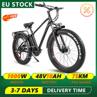 CMACEWHEEL KS26 1000W Electric Bike 26 Inch Fat Tire E-bike 48V/18Ah Battery E-MountainBike for Women Men off-Road Bike