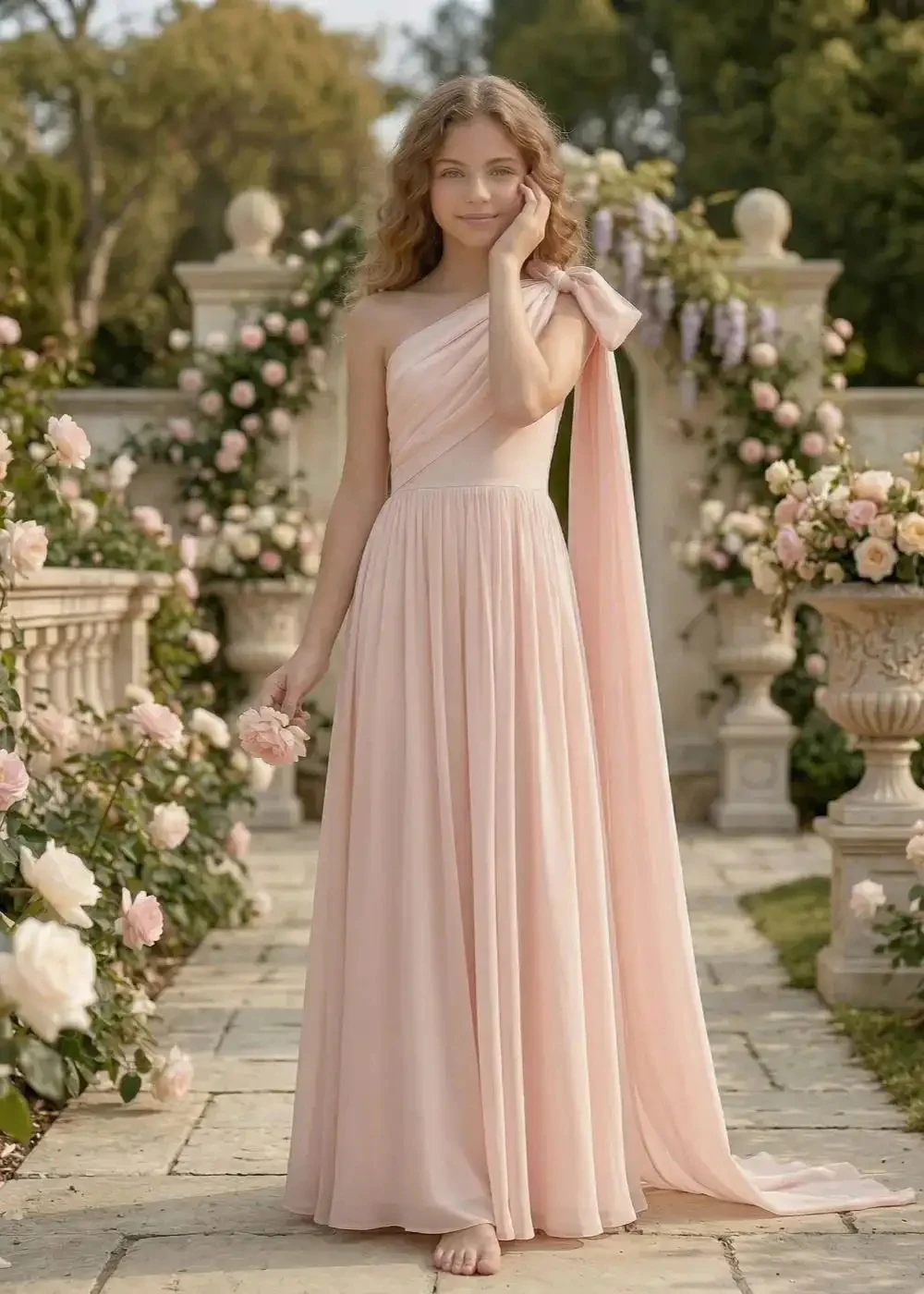 Customized Pink Flower Girl Dress For Wedding Satin Bow Floor Length Sleeveless Elegant Kids Birthday  First Communion Gown