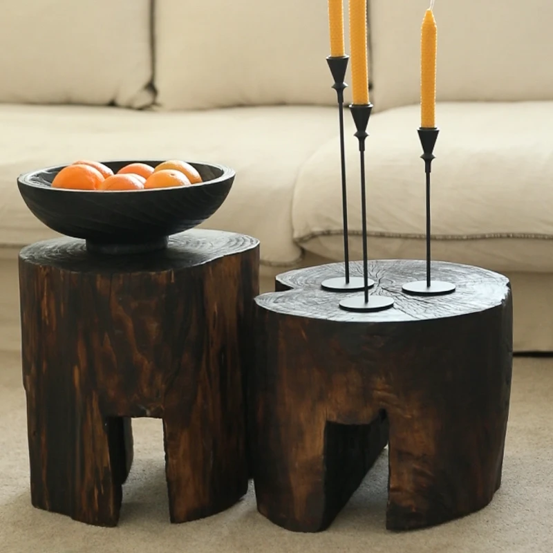 Retro ART Stump End Table Home Living Room Coffee Table Light Luxury Hotel Decoration Wabi-Sabi Style Log Material Stolik do herbaty