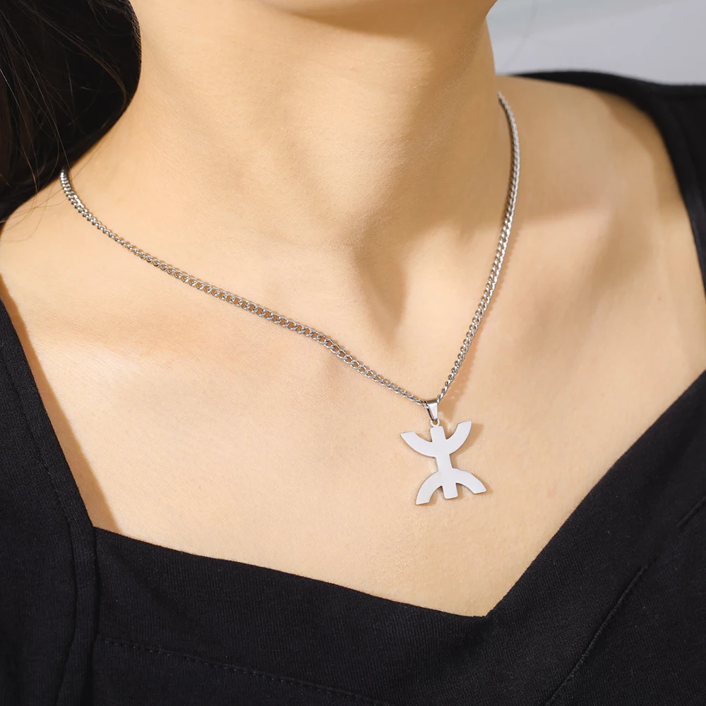 African Berbers Symbol Pendant Necklace Amazigh Letter Yaz Stainless Steel Ethnic Amulet Women Necklace