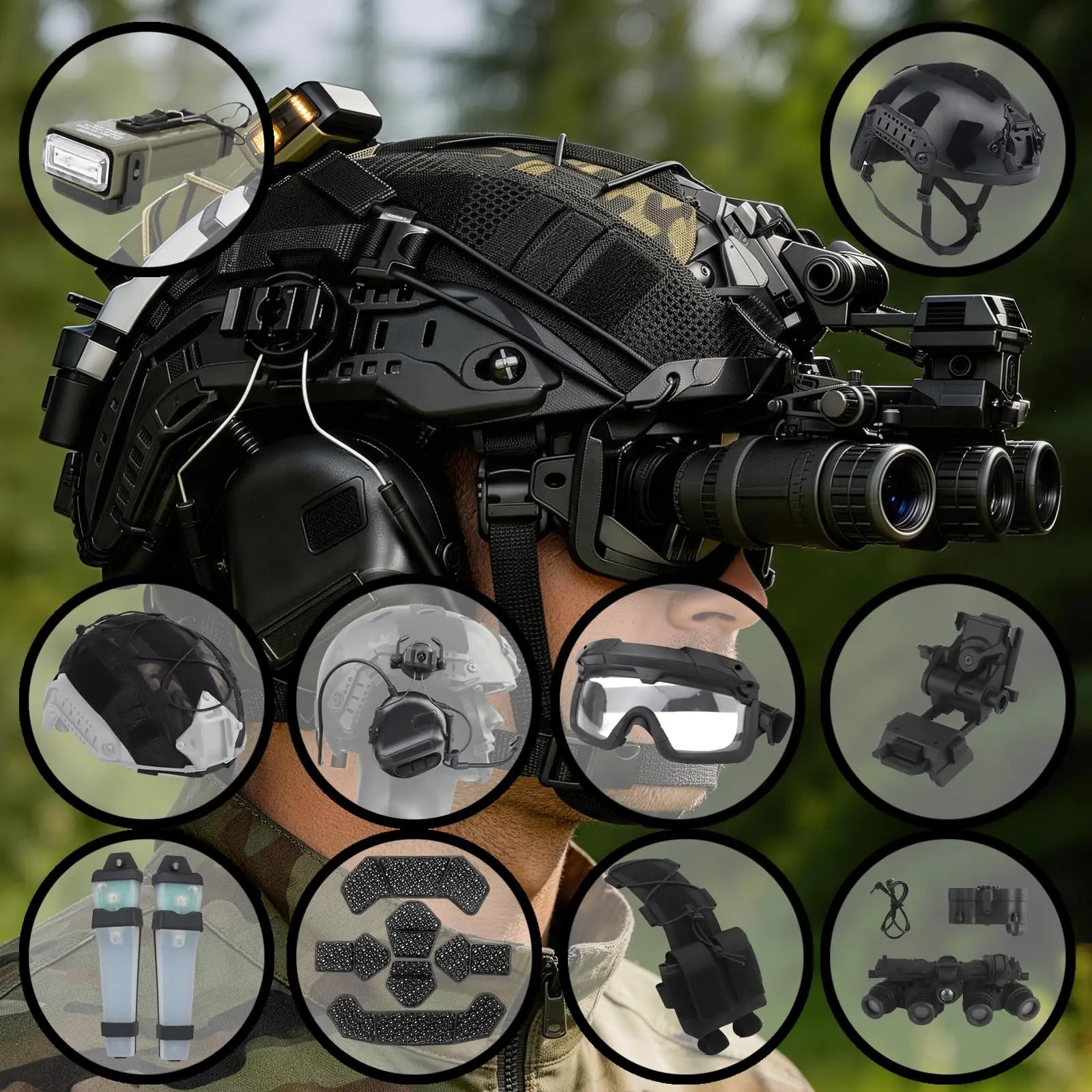 Airsoft FAST Adjustable Helmet Set with Nano High Shock-Absorbing Pads PJ type Tactical Helmet Upgraded Adjustable System