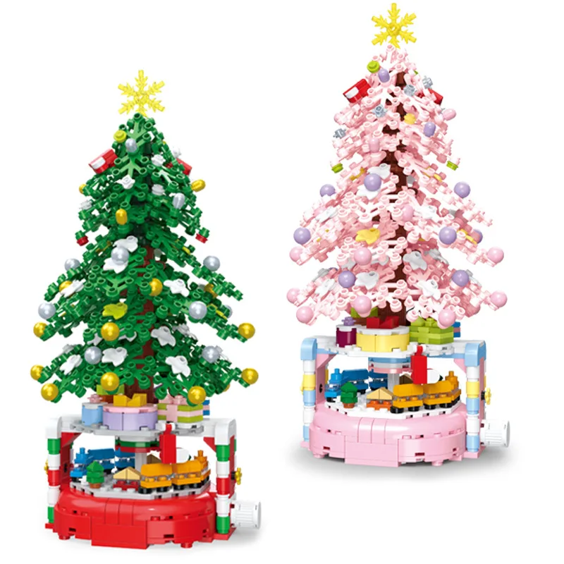 Christmas tree building block potted decorations, large and small green, Barbie powder, Christmas holiday gifts