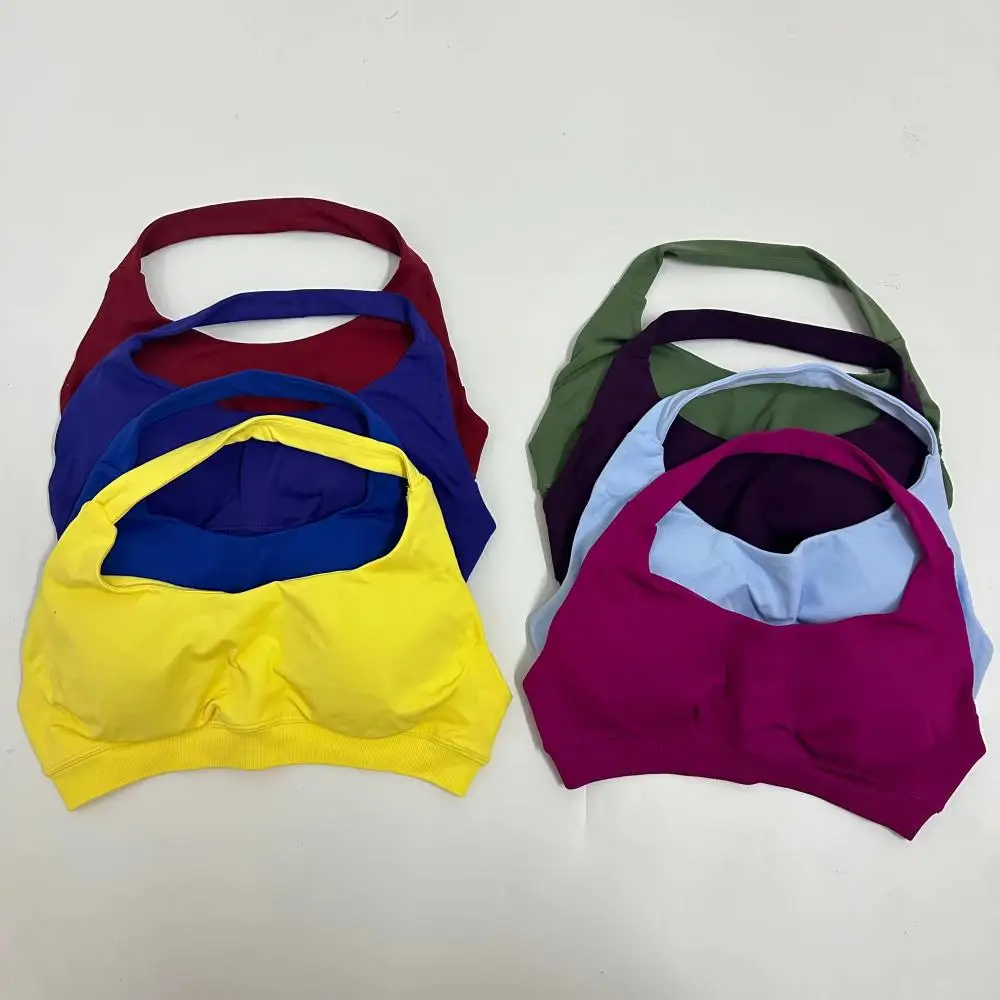 

Yoga Sports Bra for Women Seamless Halter Neck Strap Bra Sexy Open Back Padded Yoga Top Bra Medium Support Gym Crop Top