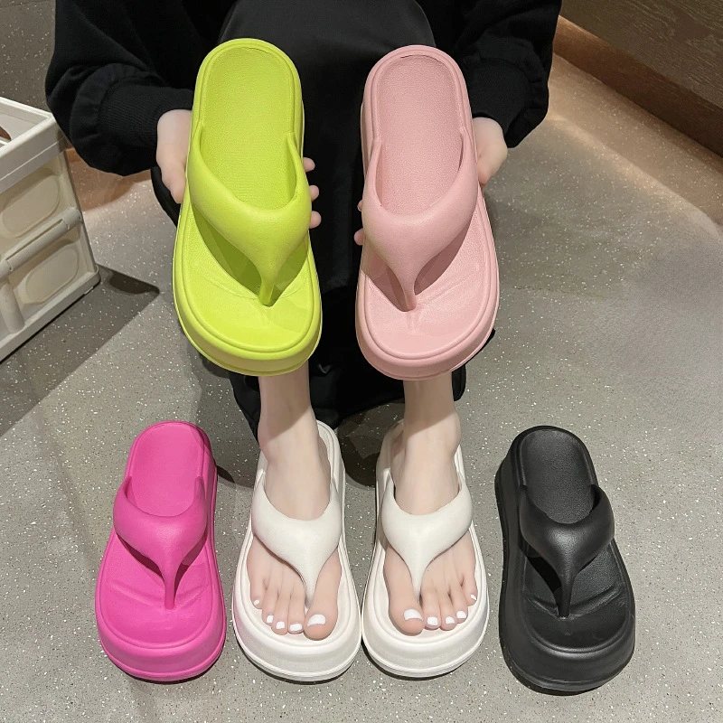 Chanclas de plataforma de EVA para mujer, zapatillas informales de playa, cómodas, de fondo grueso, para verano