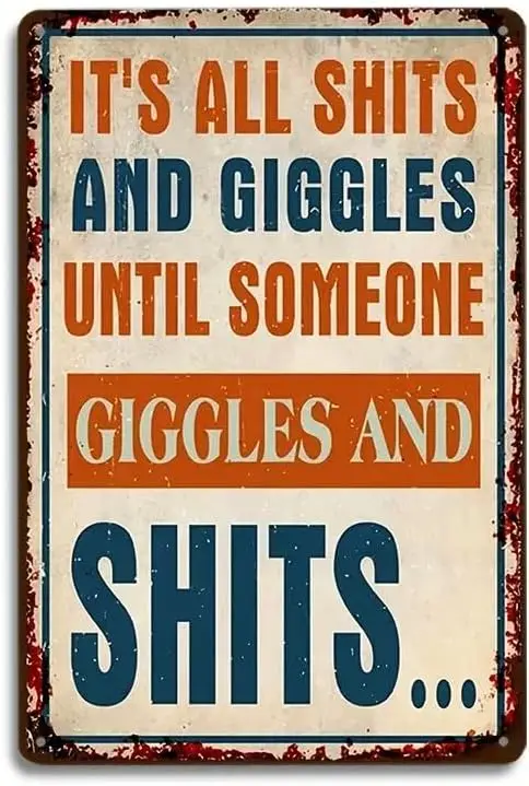1p,Shirts and Giggles Sign,Wall Decor for Home/Driveway/Man Cave/Bar, Quality Metal Signs 12x8 Inch Color41, White