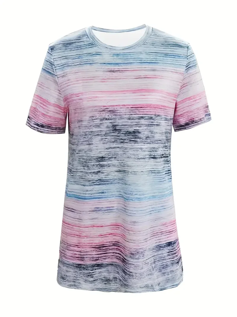 Women's Fashionable Irregular Pattern Digital Print Short-Sleeved T-Shirt and Shorts Set, Suitable for Daily Casual Wear