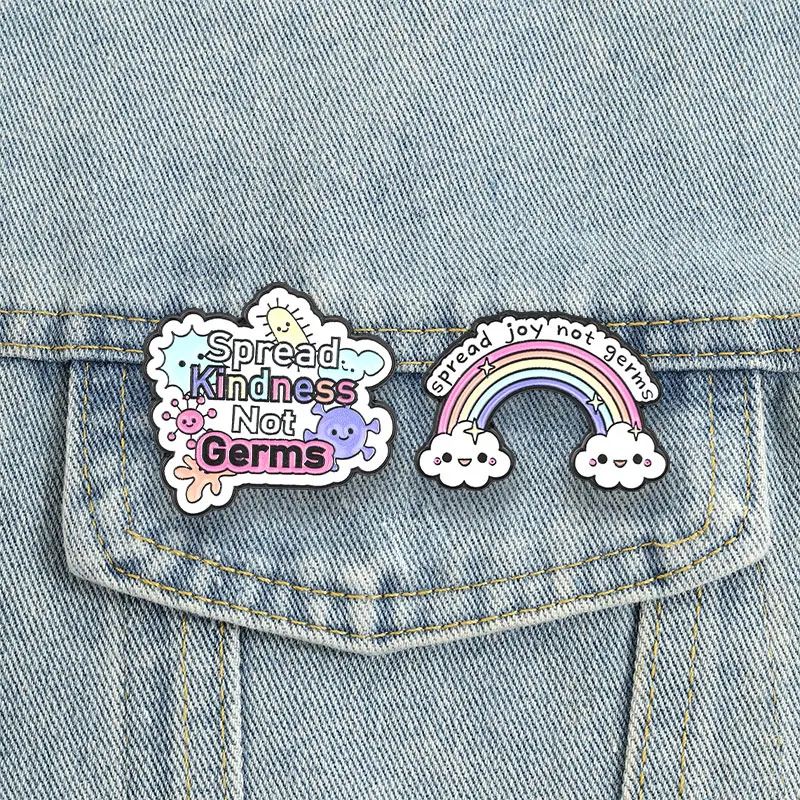 Spread Kindness Not Germs Enamel Pins Cartoon Cute Rainbow Brooches Badge Uplifting Positive Quotes Jewelry Gift for Friends