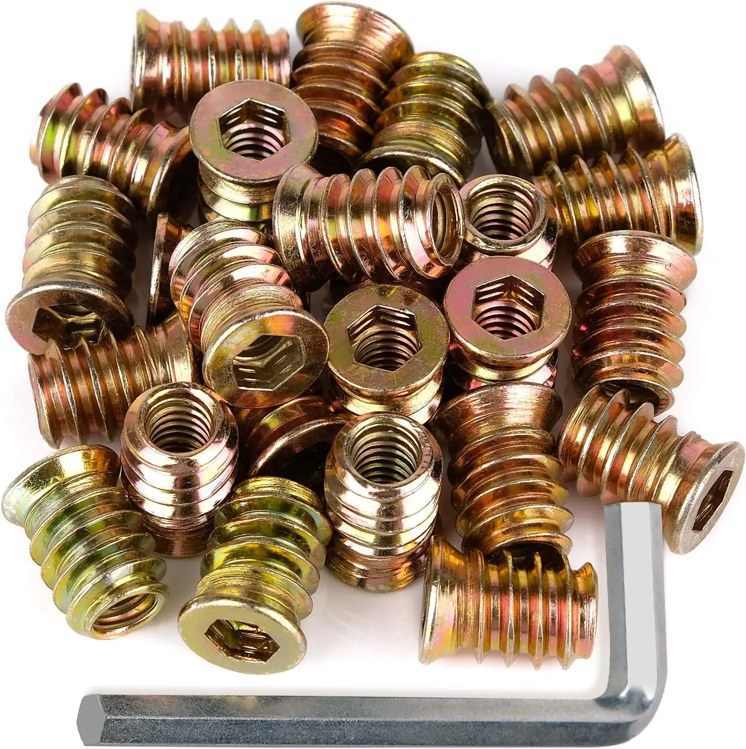 

40Pcs 1/4"-20 x 15mm Furniture Screw Threaded Insert for Wood Furniture with Hex Spanner