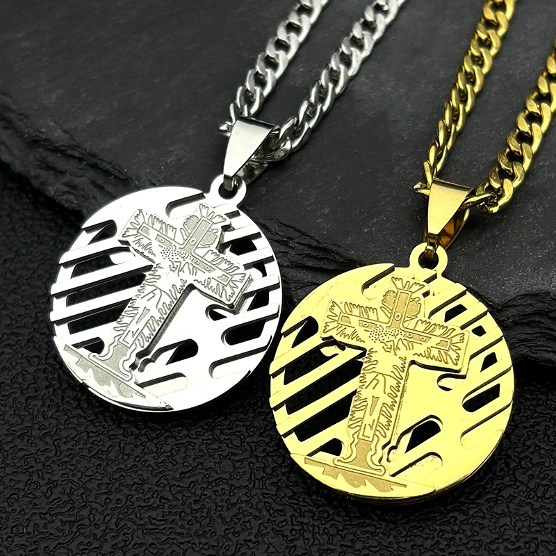 

Christian Jesus Crucifix Cross Hollow Pendant Necklace for Women Men Stainless Steel Gold Color Chain Amulet Jewelry Gift