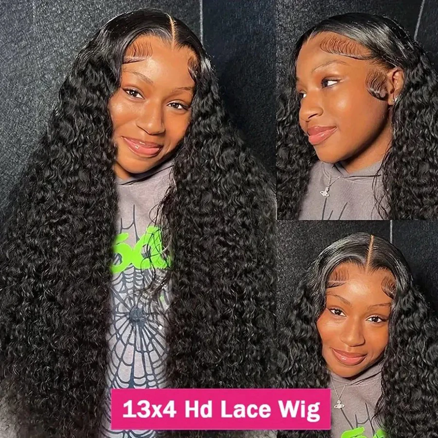 200%高密度 42インチ 13x6 ディープウェーブ レースフロントウィッグ 人毛 カール人毛ウィッグ カール ウェットアンドウェイビー ウォーターウェーブ 女性用