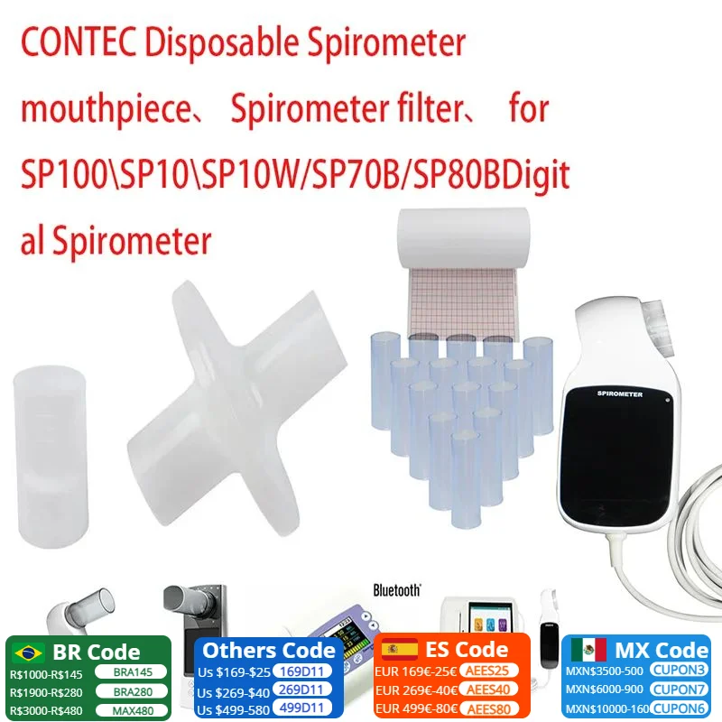 CONTEC Disposable Spirometer mouthpiece、Printing paper、 Spirometer Filter、  For  SP100\SP10\SP10W/SP70B/SP80B Digital Spirometer