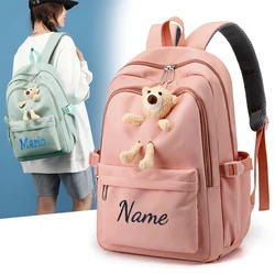 New Student Backpack with Name  Simple Large Capacity Schoolbag Personalized Embroidery Versatile Junior High School Backpack