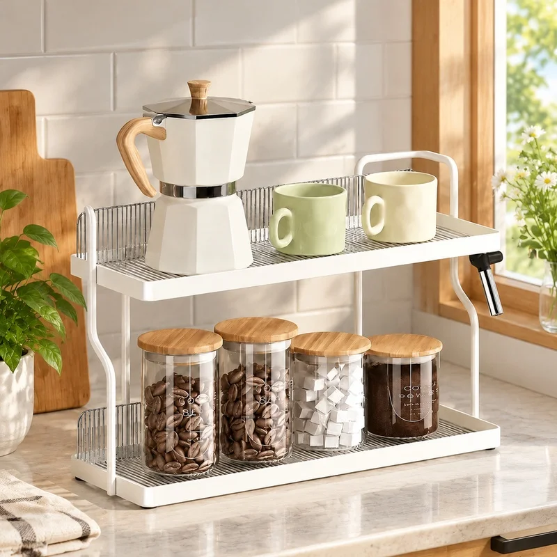 Durable 2-Level Acrylic Organizer for Kitchen Herbs and Spice Storage on Countertop