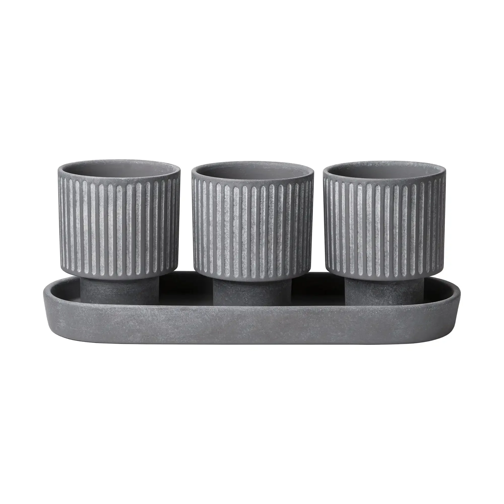 

4-Piece Gray Ceramic Herb Planter Set, Indoor Flower Pots for Kitchen or Windowsill Gardening