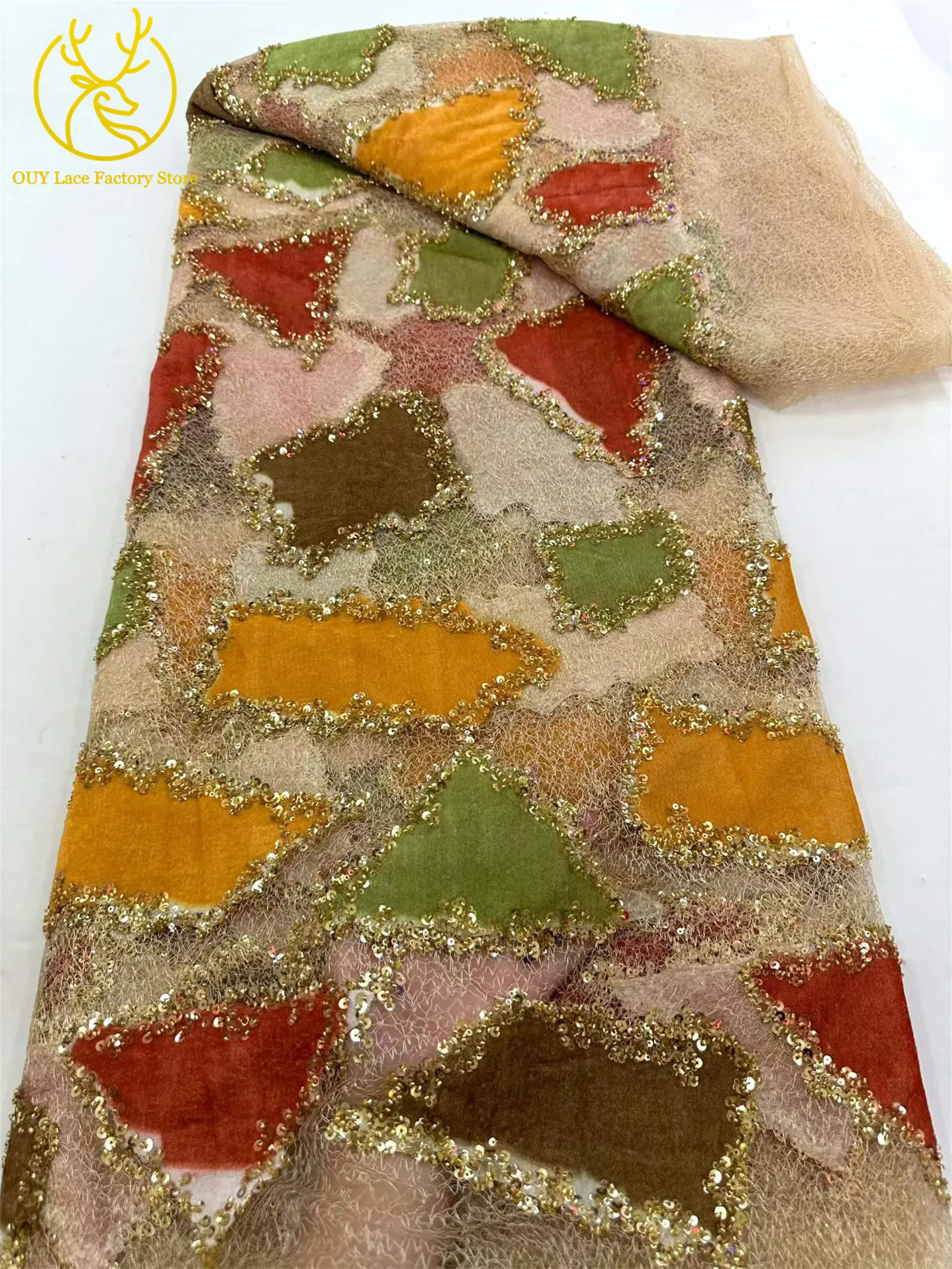 5 Yards Luxuriöser Afrikanischer Pailletten-Spitzenstoff 2026 Hochwertige Nigerianische Perlen-Spitze Französischer Tüll-Spitzenstoff für Partykleider und Näharbeiten – Detail 8