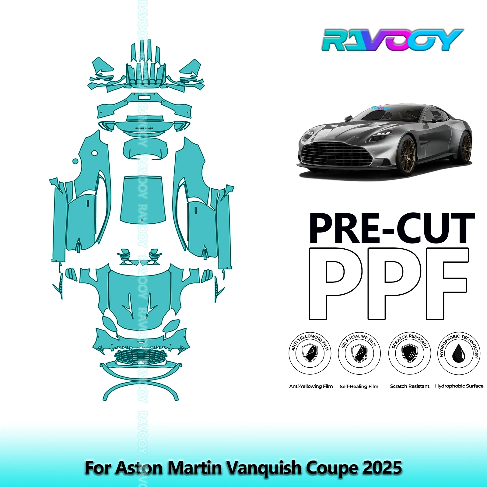 For Aston Martin Vanquish Coupe 2025 Full Body 8.5Mil Pre-Cut Paint Protection Film PPF Stone Chip Kit Clear/Matte/Black Options