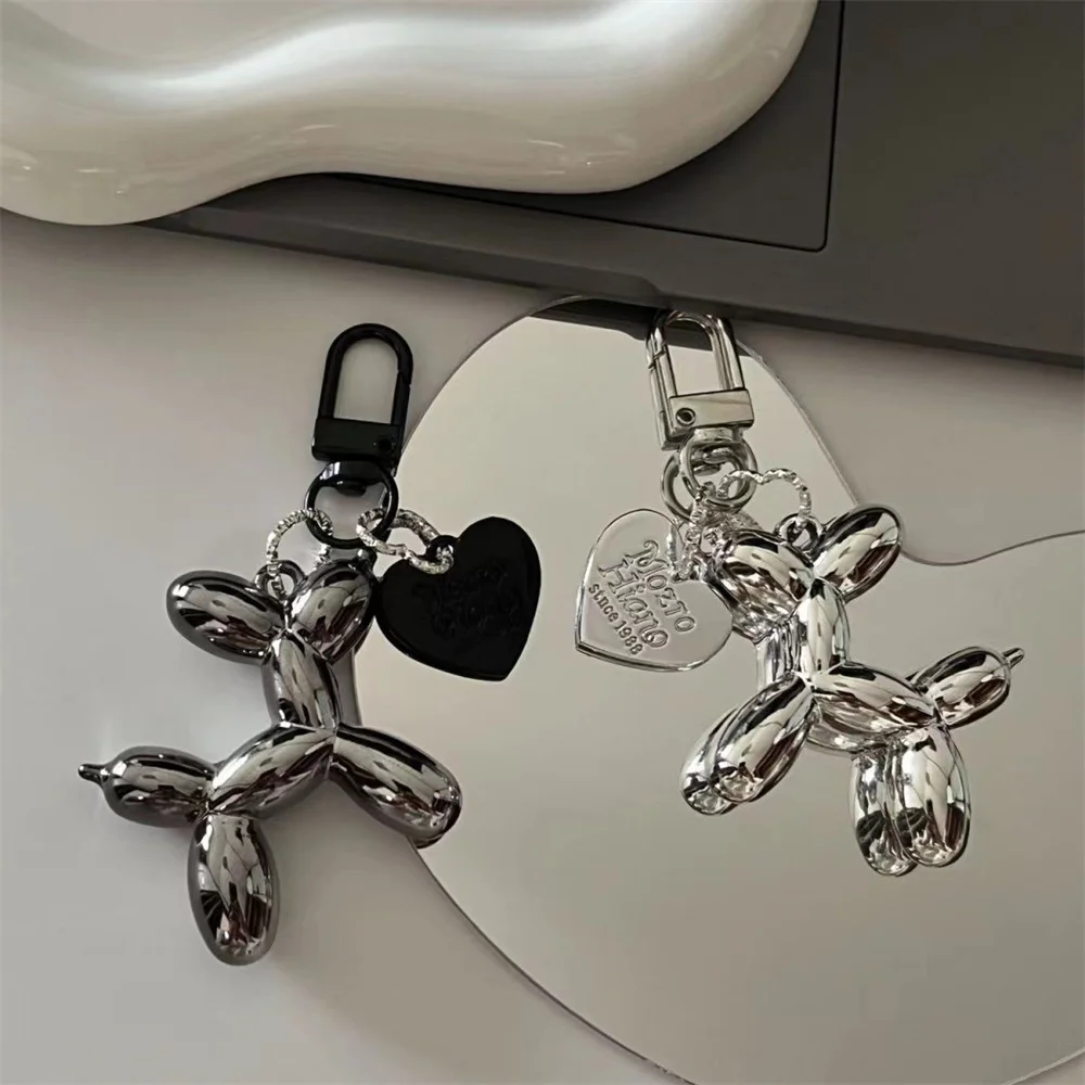 Fashion Y2k Silver Colors Backpack Balloon Dog Keychain For Women Cute Car Accessories Pendant Keyring Birthday Jewelry Gifts