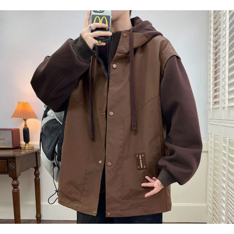 High-end Short Hooded Vacation Two Warm Coats Winter Style To Overcome Fashion Warm Outerwear Men's Thickened Winter New Bread