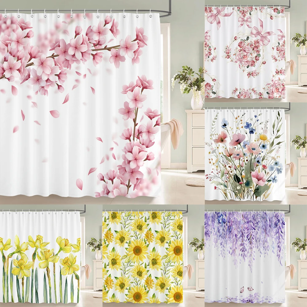 

Flower Dandelion Red Rose Plant Fresh Shower Curtains Bathroom Curtain Frabic Waterproof Polyester Bathroom Curtain with Hooks