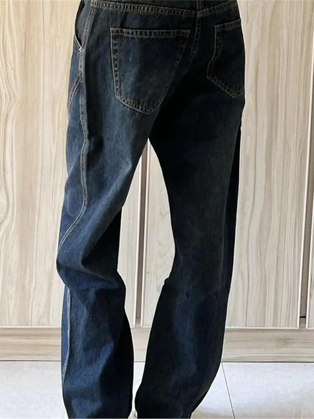 

Retro American Deep Blue Slimming Knife Men's Jeans Design Sensation Hiphop Straight Leg Wide Leg Pants