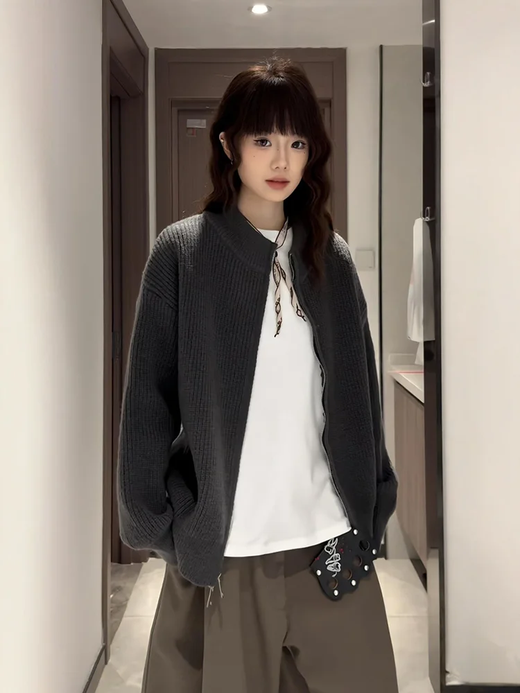 

Korean Sle Lazy Sweater Coat Men's Autumn Winter Thi American Retro Cleanfit High-End Knitted irt Soft Polyester Fiber