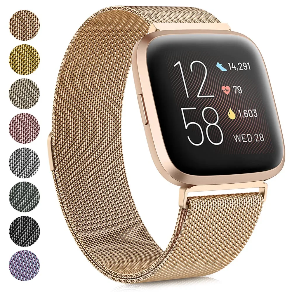 Metal Magnetic Loop Strap para Fitbit Versa, Pulseira Pulseira, Sense 2 Belt, Versa 1, Versa 2, versa 3, Versa 4 Band