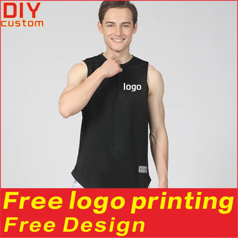 

Quick drying elastic sports sleeveless T-shirt shirt custom printing logo embroidery men's and women's running fitness vest