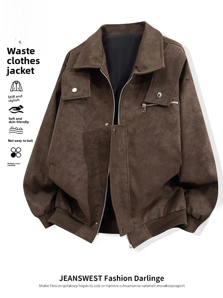 

Jeanswest American Retro PU Leather Jaet Men's Loose Casual Collar Jaet Thiened ort Sle for Daily Wear