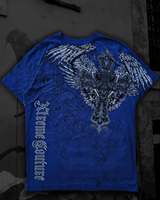 Summer New Affliction Gothic Wing Printed T-shirt Y2K Vintage Blue Short Sleeve Men Hip Hop Harajuku Punk Loose Pure Cotton Tops