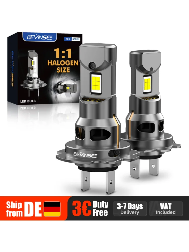 BEVINSEE H7 LED CANBUS Glühbirne, superhell, 70 W, 12000 lm, 1:1-Halogengröße, H7-LED-Scheinwerfer, automatische Diodenlampe, Turbo, kabellos, 6000 K, 12 V