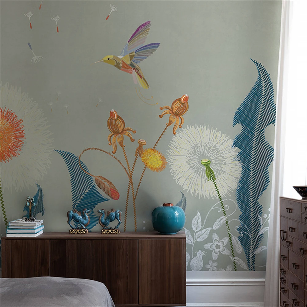 

custom Purple Dandelion wallpapers Orb Mural Wallpaper Modern Photo Wall Mural Stickers Living Room Bedroom Home Decor
