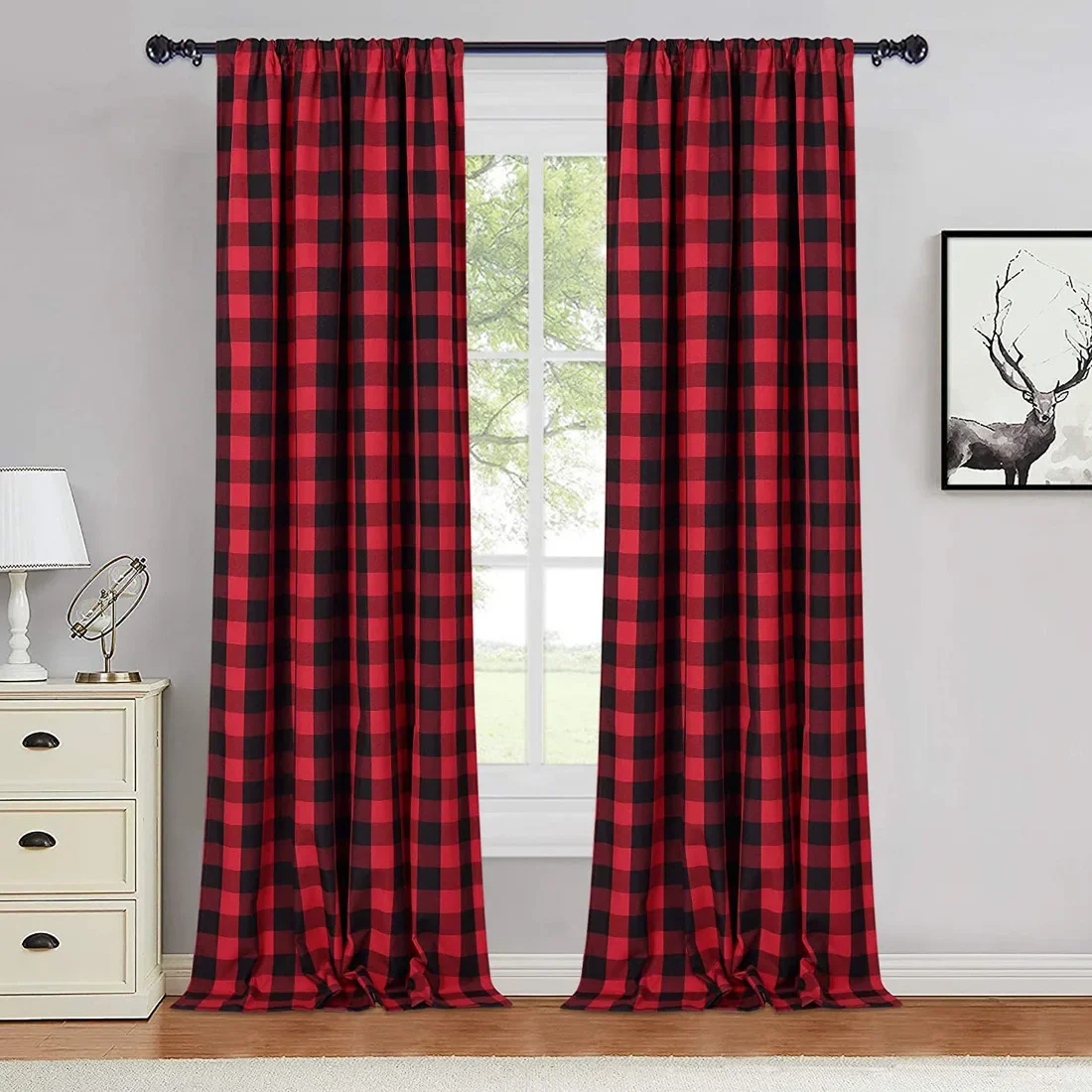 

1 Panel American Style Buffalo Check Curtains Semi-shading Bay Window Curtains for Kitchen Living Room Bedroom Home Decoration