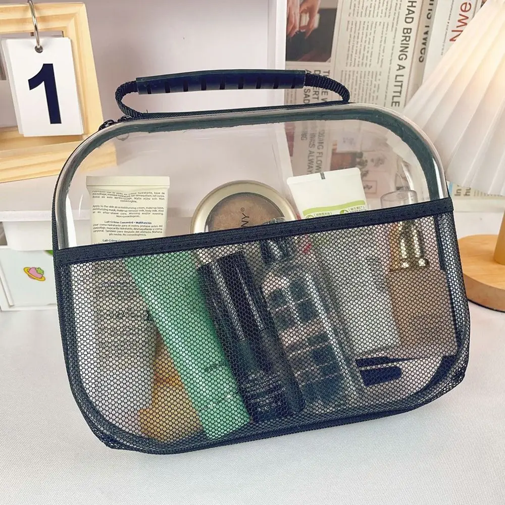 Transparent Clear Travel Storage Case Front Mesh Pocket Waterproof Zippered Hard Pouch Hard Shell with Handle