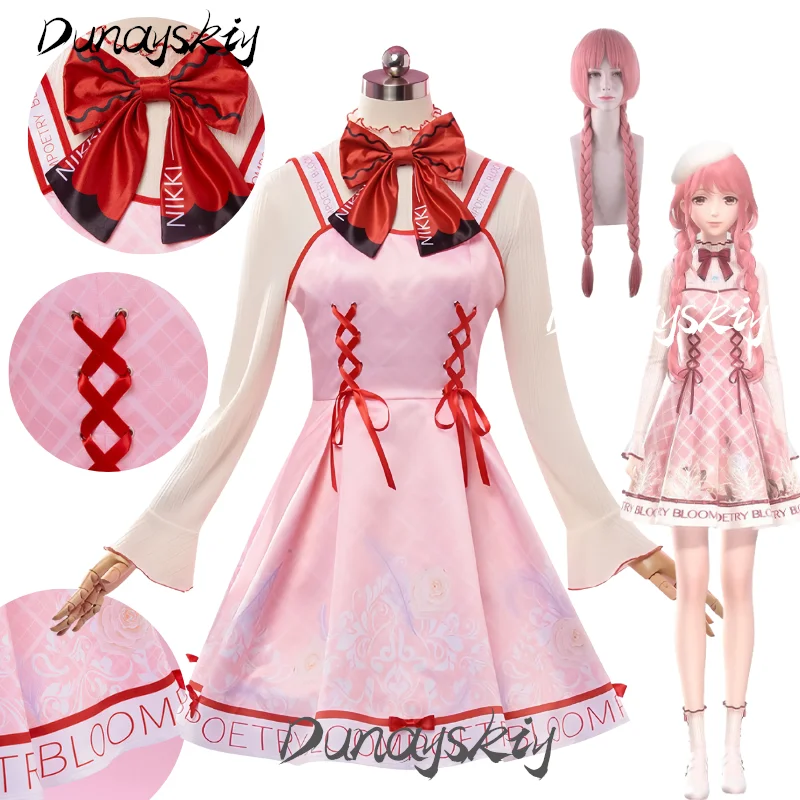 Infinity Nikki Cosplay Costume Set Pink Dress Long Braided Wig with Bangs Games Dress Up Party Event Customized Outfit Girl