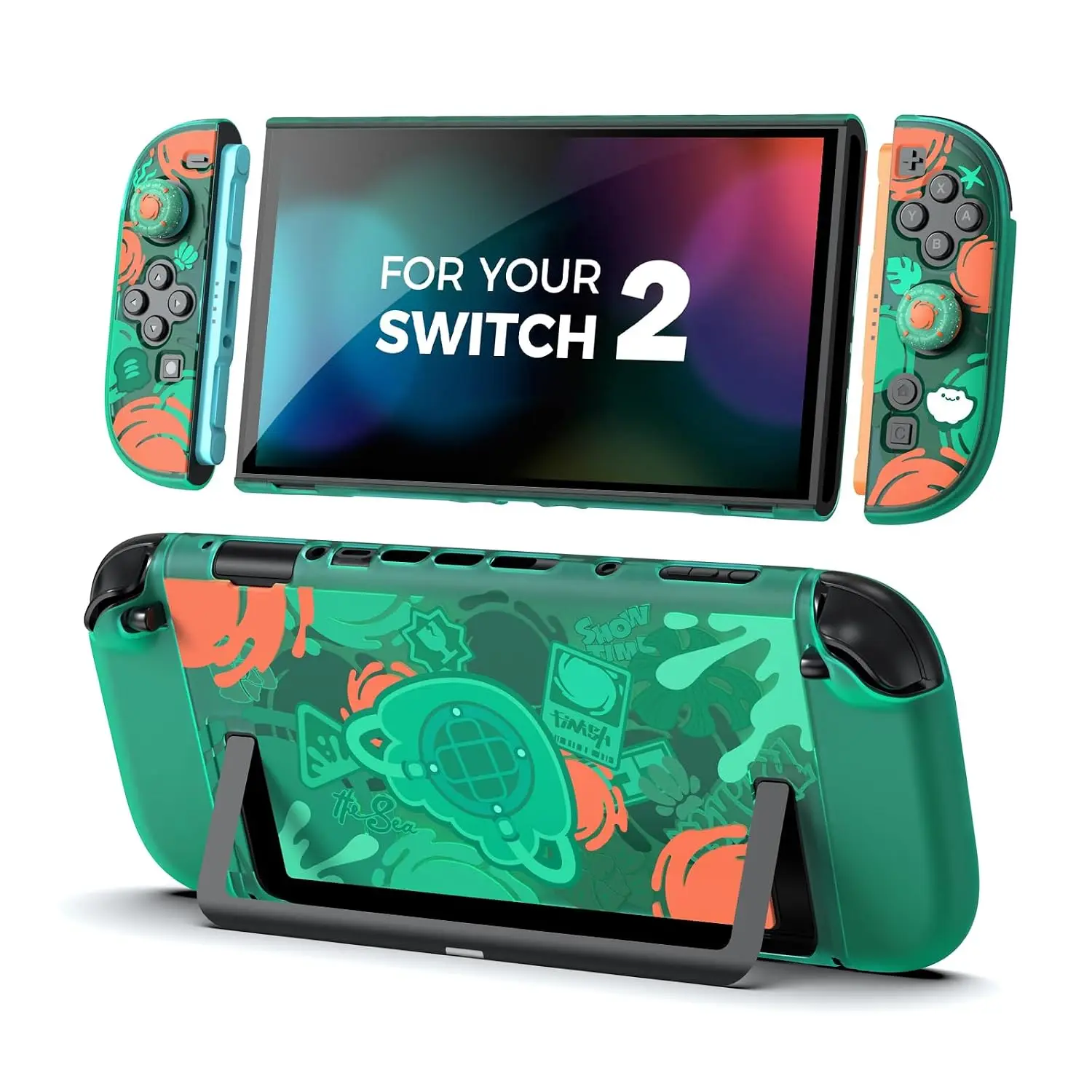 IINE Full Protection Shell Protective Case for Switch 2 Atomic Green | Dock-compatible Clear PC Shell with Precision Cutouts