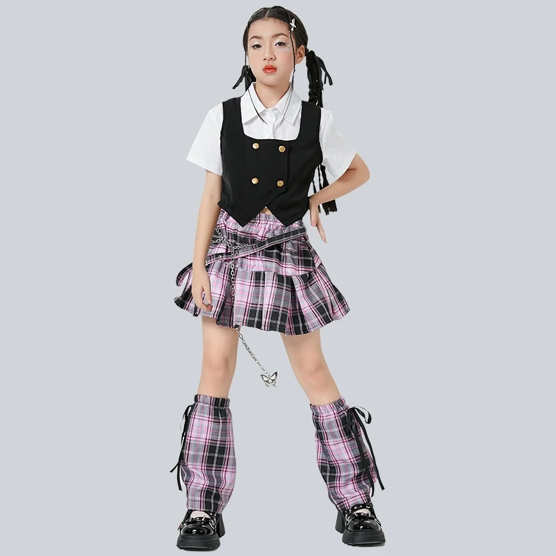 새로운 그룹 K-pop 복장 소녀 재즈 댄스 공연 의상 어린이 힙합 댄스 복장 거리 정장 무대 레이브 착용 XS9853