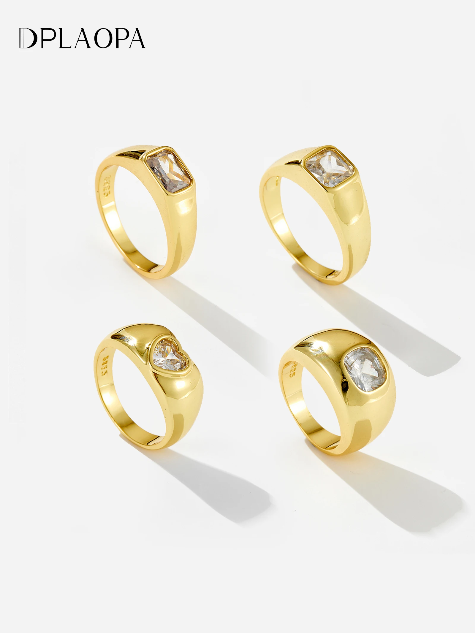 

DPLAOPA 925 Sterling Silver Gold Square Zircon CZ Size Ring Crystal Fine Jewelry Luxury Slim Definite Jewels
