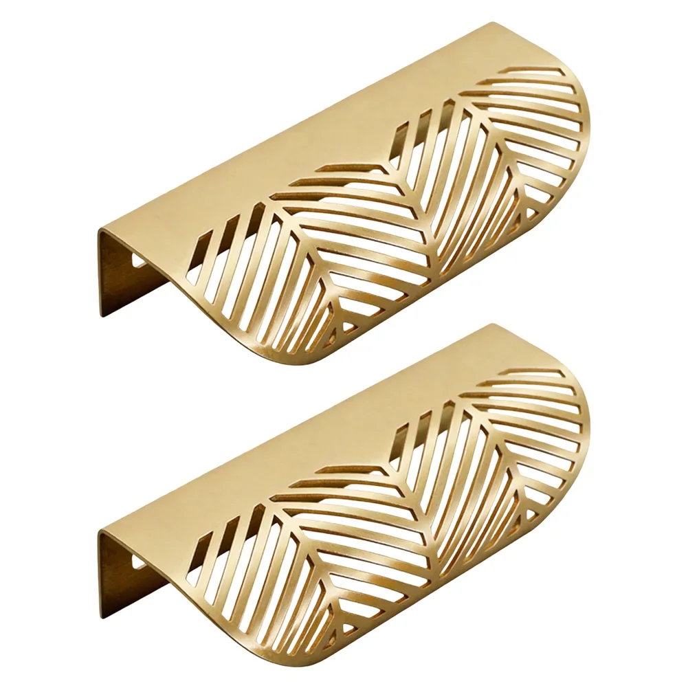 2pcs Zinc Alloy Golden Cabinet Door Drawer Handle Leaf Shaped Furniture Handle For Bedrooms Decor Easy Installation