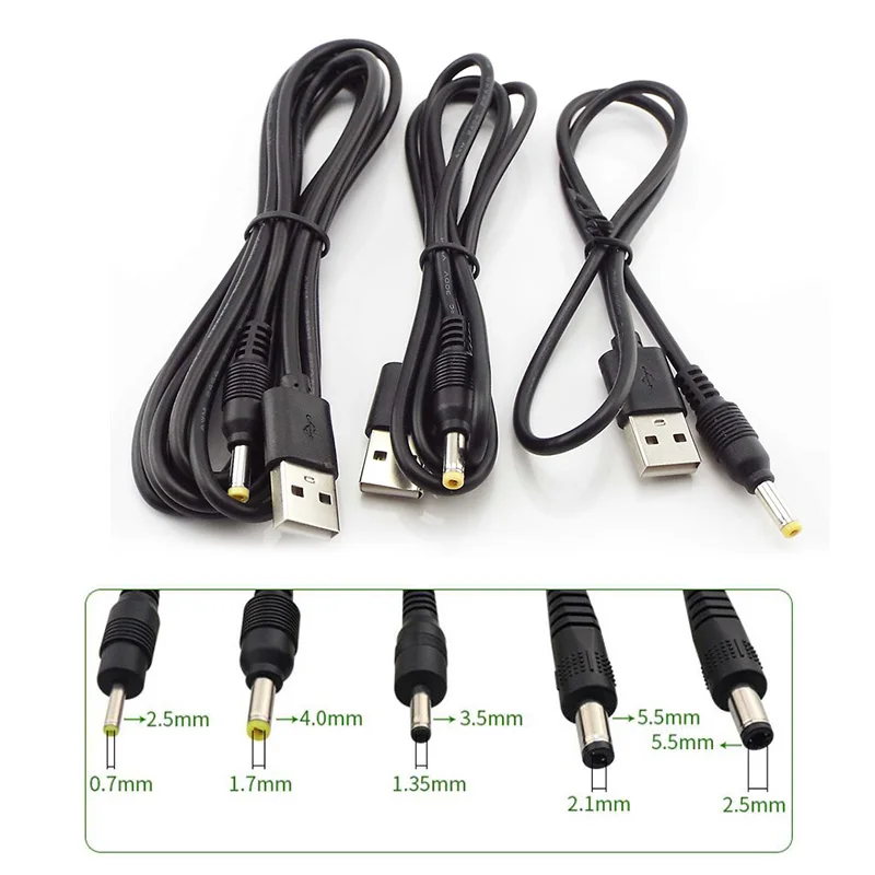 1Pcs USB A Male plug to DC 2.5 3.5 1.35 4.0 1.7 5.5 2.1 5.5 2.5mm Power supply Plug Jack type A extension cable connector cords