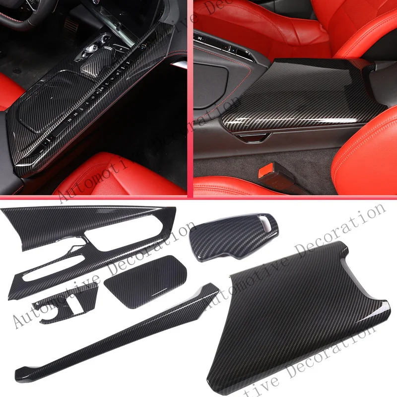 Z+ Carbon Fiber ABS Center Console Panel Trim Cover Set Kit For Corvette C8  20-26