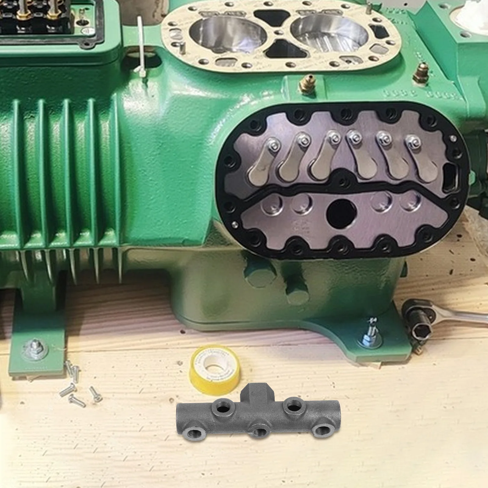 

Air Compressor Pump Parts Iron Six-Way Cross Bracket 1/2 Female Male Thread For Belt Driven Compressors Durable Cast Iron