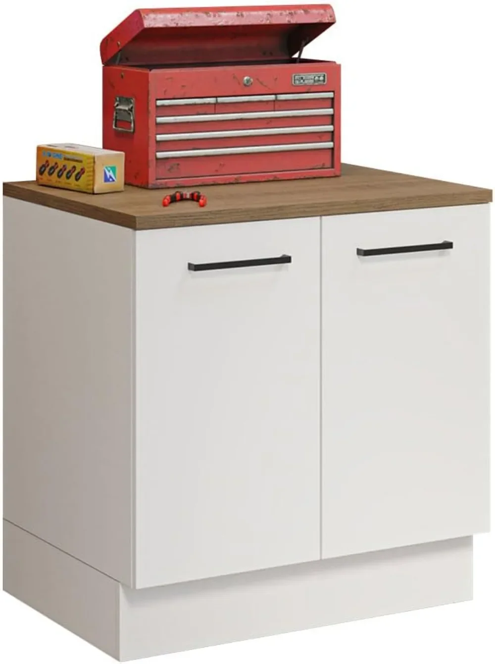 

Compact Garage and Utility Room Base Storage Cabinet with 2 Doors and Tool Storage Shelves 33 Inch Wooden Organization Unit